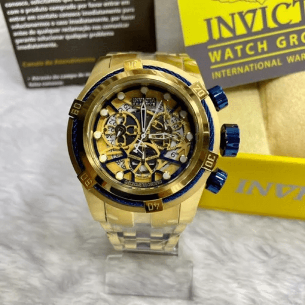 Relógio Bolt Zeus Skeleton dourado / azul